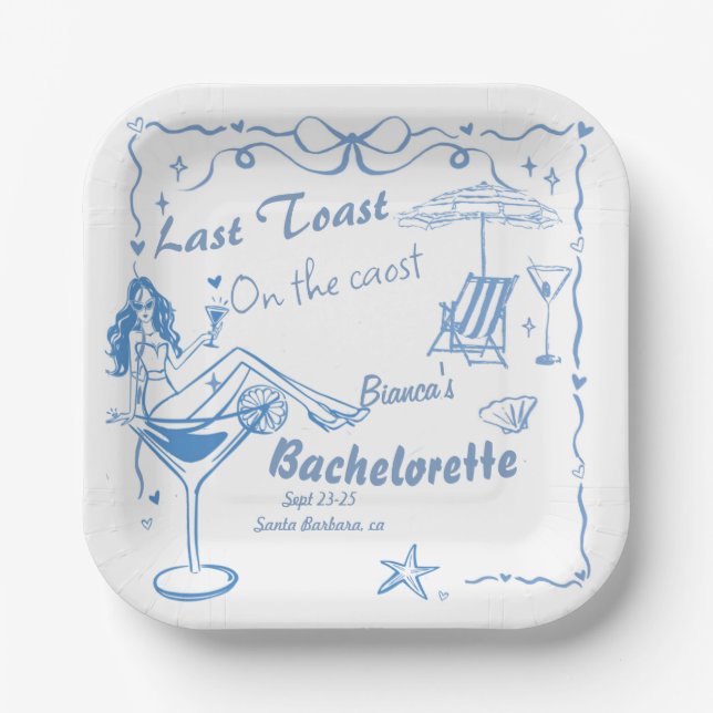 Handgezeichneter letzter Toast an der Küste Bachel Pappteller (Vorderseite)