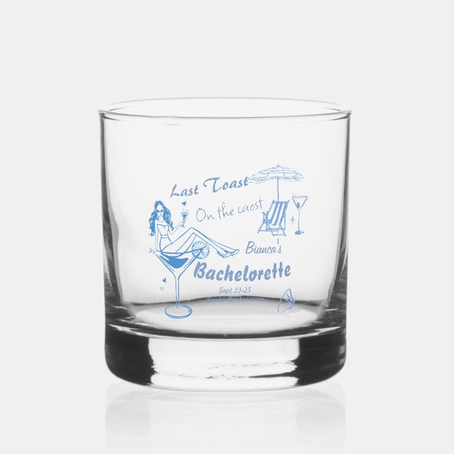 Handgezeichneter letzter Toast an der Küste Bachel Whiskyglas (Vorderseite)