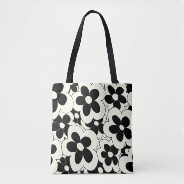 Handgezeichneter lustiger Blume Schwarz-weiß Tasche (Vorderseite)