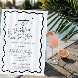 Handgezeichneter Martini Blaue Streifen Brautparty Einladung