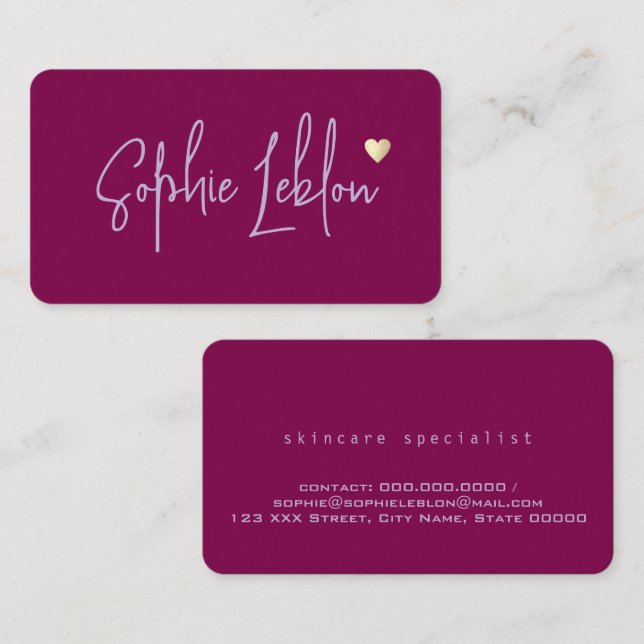 Handgezeichneter Name mit Herzweinfarbe Visitenkarte (Vorne/Hinten)