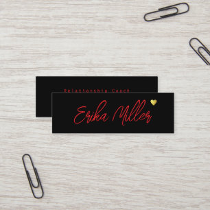 Handgezeichneter Name mit schwarzem Herz Mini Visitenkarte