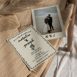 Handgezeichneter Retro Einzigartiges Foto Hochzeit Einladung