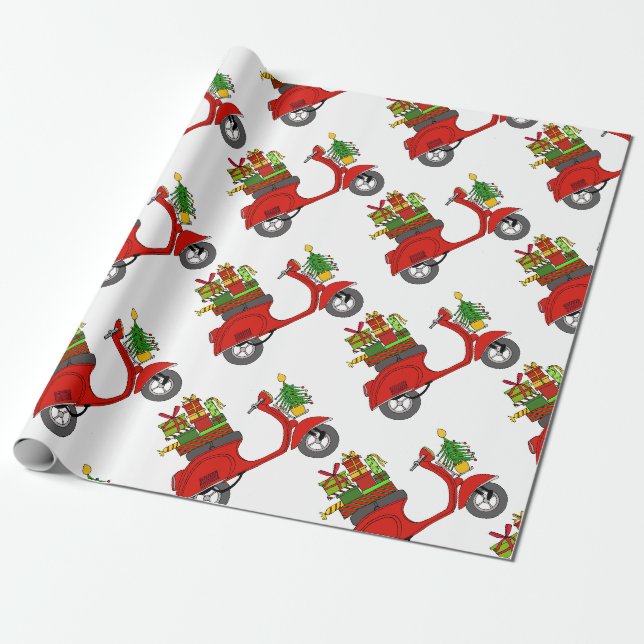 Handgezeichneter Retro Weihnachtsroller Geschenkpapier (Ungerollt)