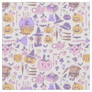 handgezeichneter rosa Halloween afrikanischer Hexe Stoff