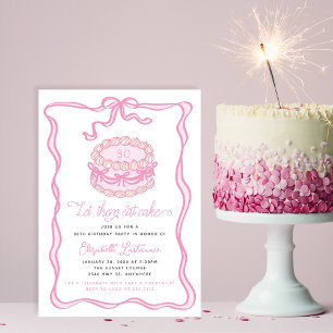 Handgezeichneter rosa Kuchen rosa Schleife Geburts Einladung