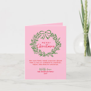 Handgezeichneter roter rosa grüner Schleifen-Kranz Feiertagskarte