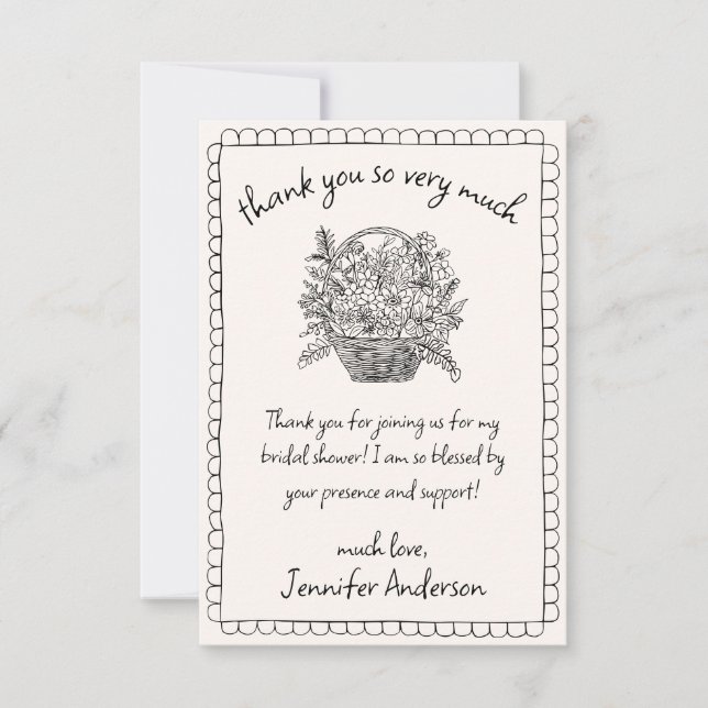 Handgezeichneter Scallop Doodle Blumenkorb Dankeskarte (Vorderseite)