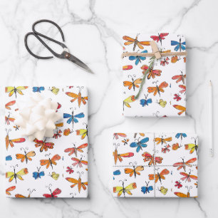 Handgezeichneter Schmetterling Libelle Naturinspir Geschenkpapier Set