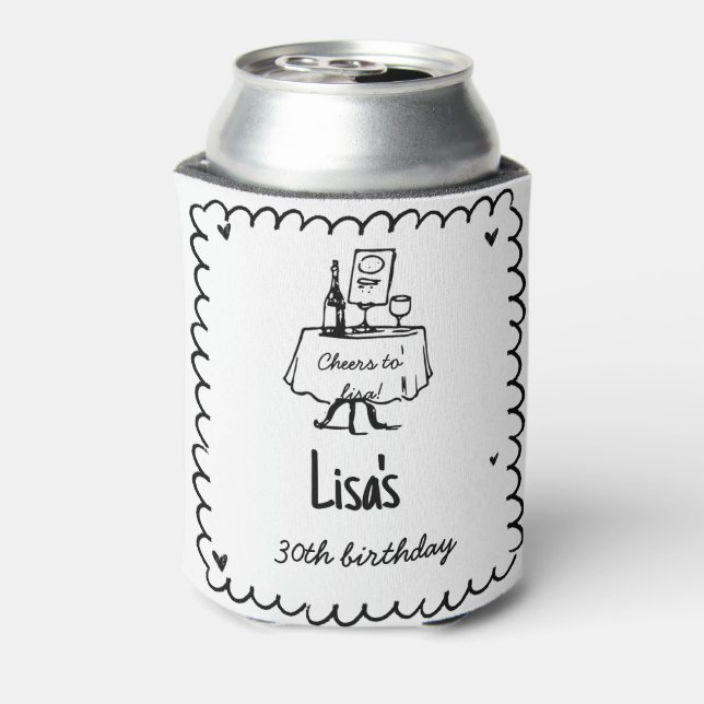 Handgezeichneter Scribble-Cocktail 30., 40. Geburt Dosenkühler (Kanne Rückseite)