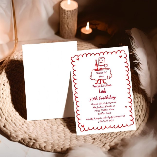 Handgezeichneter Scribble-Cocktail 30., 40. Geburt Einladung (Von Creator hochgeladen)