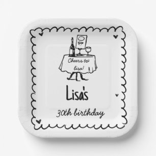Handgezeichneter Scribble-Cocktail 30., 40. Geburt Pappteller