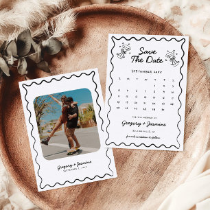 Handgezeichneter skurriler Fotokalender Hochzeit Save The Date