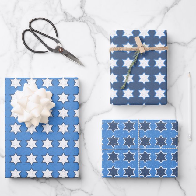 Handgezeichneter Star des David Hanukkah-Set Geschenkpapier Set (Vorderseite)