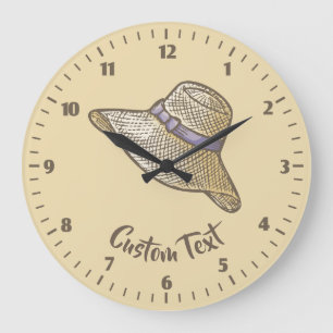 Handgezeichneter Strohhut Beige Große Wanduhr