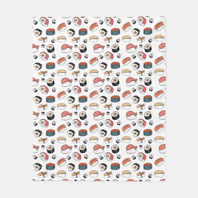 Handgezeichneter Sushi-Mix Fleecedecke (Vorderseite)