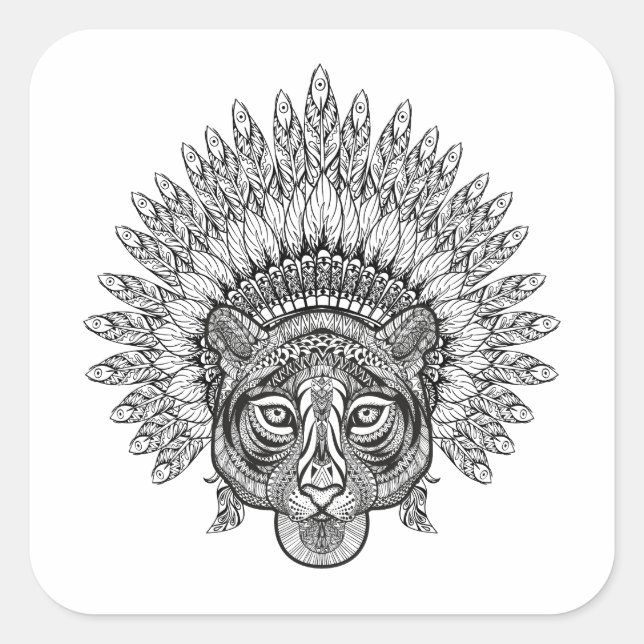 Handgezeichneter Tiger im Stil Quadratischer Aufkleber (Vorderseite)