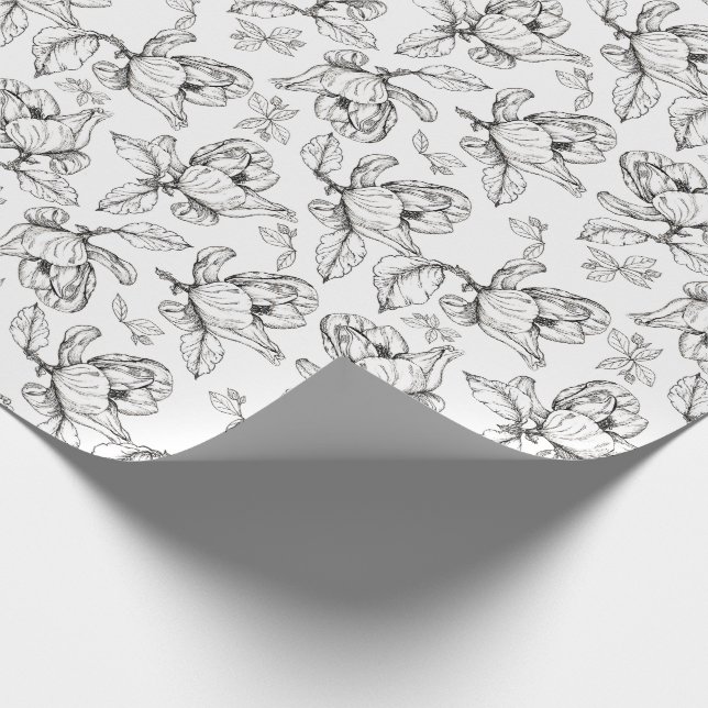 Handgezeichneter Tinte Magnolia Blume Geschenkwrap Geschenkpapier (Ecke)