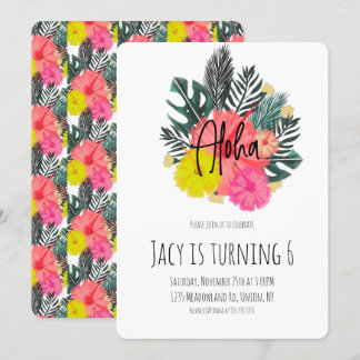 Handgezeichneter tropischer Aloha Floral Geburtsta Einladung