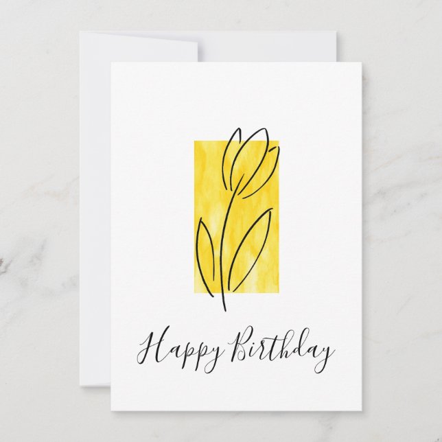 Handgezeichneter Tulip, gelbes Wasserfarbe Abstrak Karte (Vorderseite)