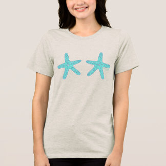 Handgezeichneter Türkiser Seestern Tri-Blend Shirt