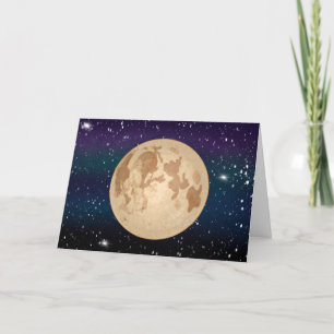 Handgezeichneter Vollmond und funkelnde Sterne Karte