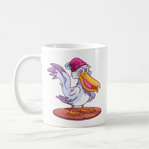 Handgezeichneter Weihnachts-Pelikan-Cartoon Kaffeetasse
