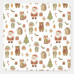 Handgezeichneter Weihnachts-Wald-Aufkleber Quadratischer Aufkleber