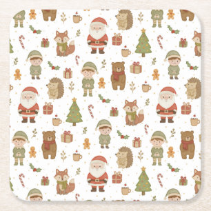 Handgezeichneter Weihnachts-Wald-Papier-Untersetze Rechteckiger Pappuntersetzer