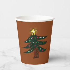 Handgezeichneter Weihnachtsbaum Braun  Pappbecher