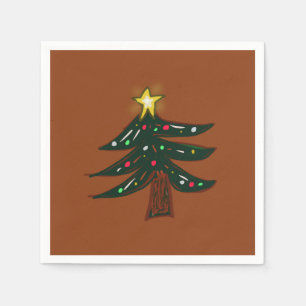 Handgezeichneter Weihnachtsbaum Braun Serviette