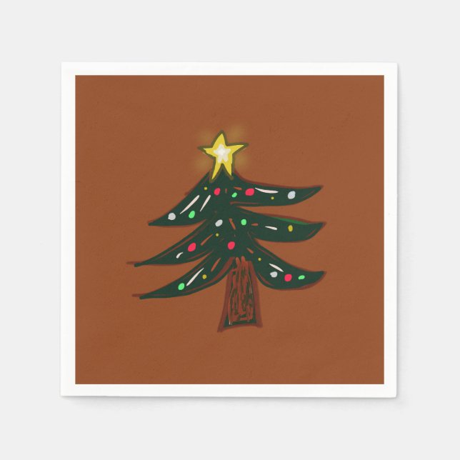Handgezeichneter Weihnachtsbaum Braun Serviette (Vorderseite)
