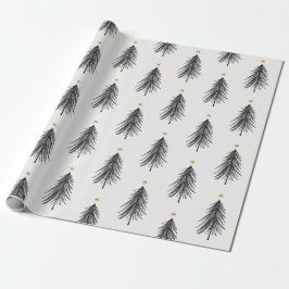 Handgezeichneter Weihnachtsbaum in Schwarz und Gol Geschenkpapier
