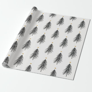 Handgezeichneter Weihnachtsbaum in Schwarz und Gol Geschenkpapier
