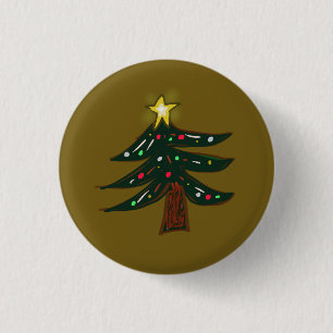 Handgezeichneter Weihnachtsbaum mit Stern  Button