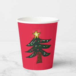 Handgezeichneter Weihnachtsbaum Rot Pappbecher