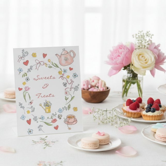 Handgezeichneter Whimsical Tee Brautparty Dessert Sockelschild (Von Creator hochgeladen)