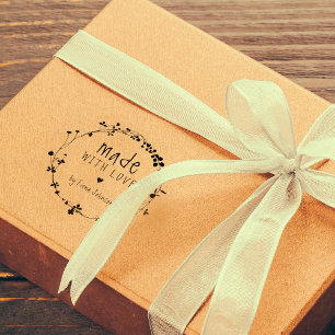 Handgezeichneter Wildblumenkranz, mit Liebe gemach Gummistempel