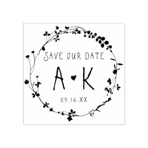 Handgezeichneter Wildblumenkranz - Save The Date Gummistempel