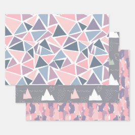 Handgezeichnetes, abstraktes Design, Berge, grau, Geschenkpapier Set