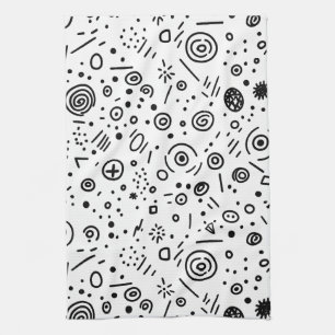 Handgezeichnetes abstraktes Doodle - Schwarz und W Geschirrtuch