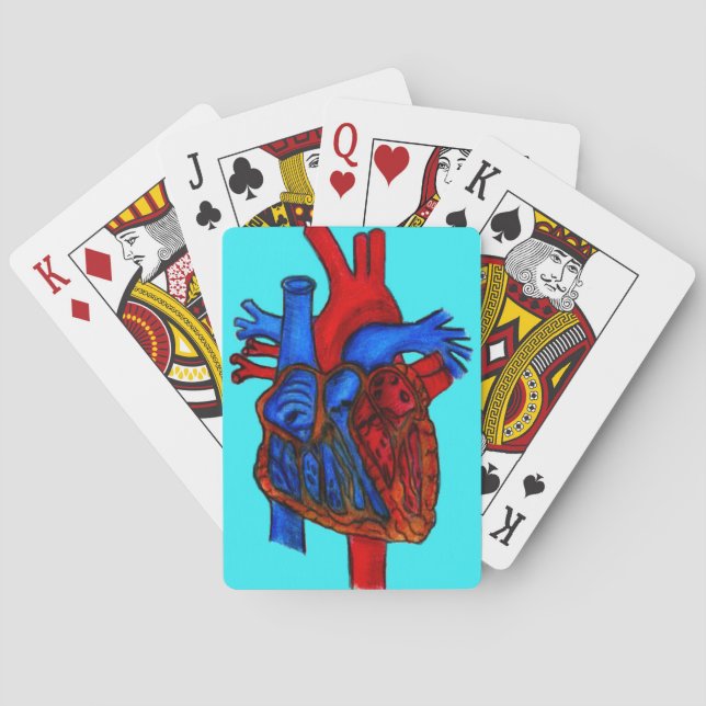 Handgezeichnetes Aqua-Anatomisches Herz Spielkarten (Rückseite)