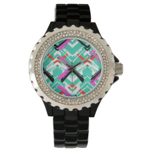 Handgezeichnetes Aquamarin Zig Zag Muster Armbanduhr