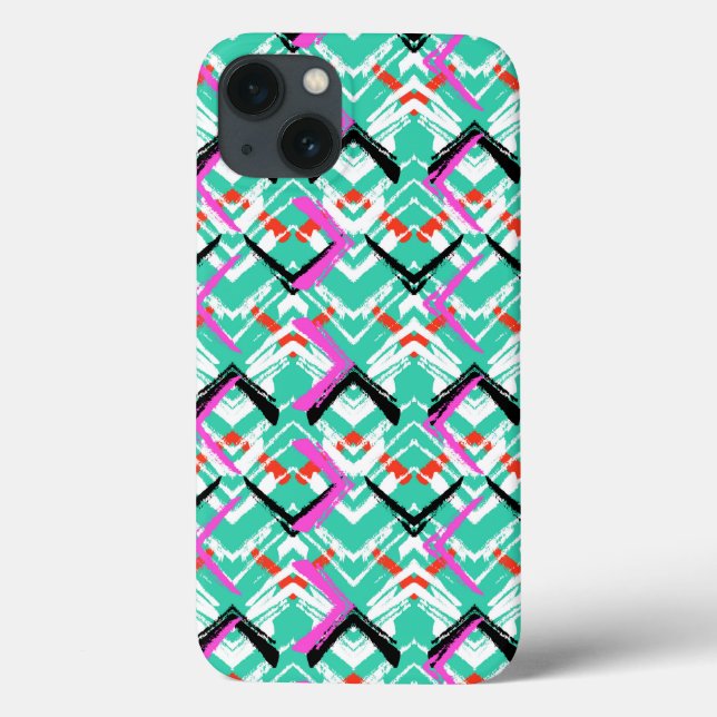 Handgezeichnetes Aquamarin Zig Zag Muster Case-Mate iPhone Hülle (Rückseite)