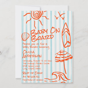 Handgezeichnetes Baby an Bord Surf Sommer Baby Sho Einladung