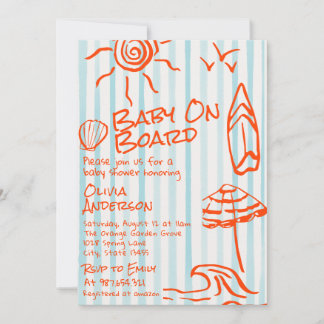 Handgezeichnetes Baby an Bord Surf Sommer Baby Sho Einladung