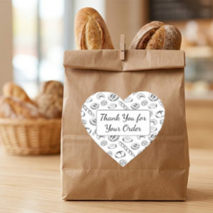 Handgezeichnetes Bäckerei-Muster Herz Danke  Herz-Aufkleber