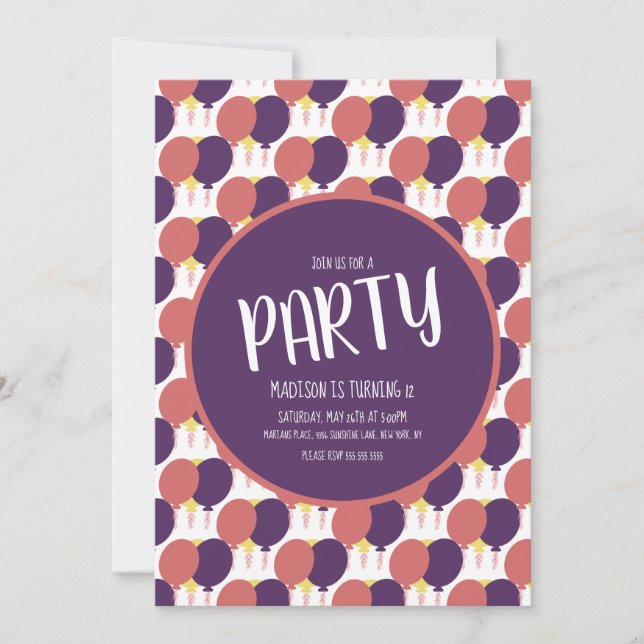 Handgezeichnetes Balonmuster Geburtstag Einladung (Vorderseite)