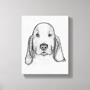 Handgezeichnetes Basset-Hound-Porträt auf Leinwand