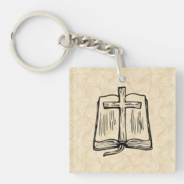 Handgezeichnetes Bibel- und Kreuz-Skizzen-Acryl-Sc Schlüsselanhänger
